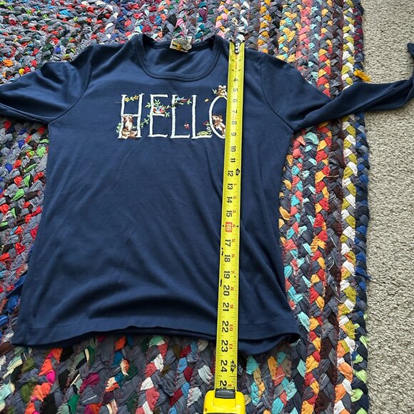 Vtg Cyn Les Blue Fall Hello Goodbye Fall Embroidery Long Sleeve Top Size Medium - Picture 16 of 16